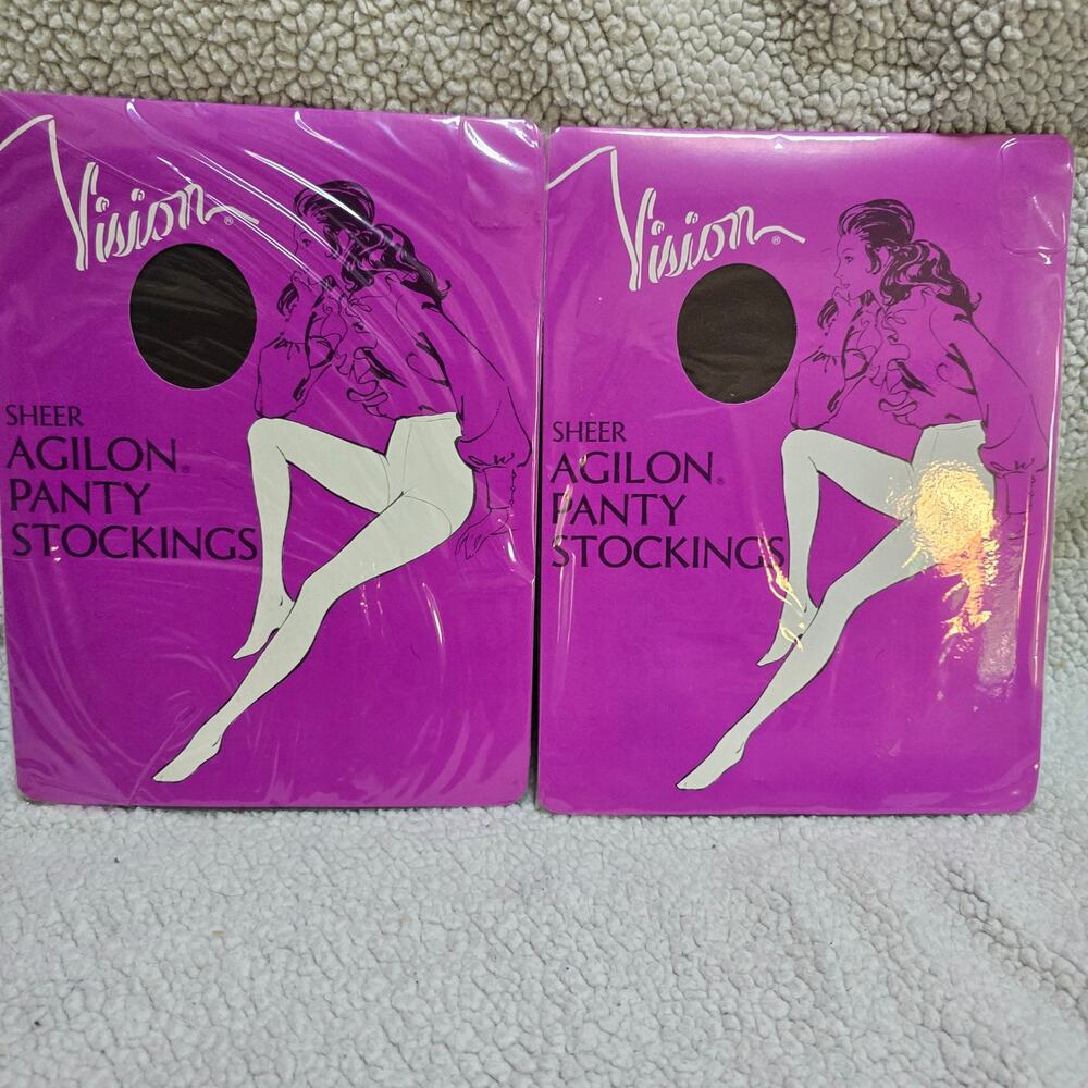 Vintage Vision Sheer Agilon Panty Stockings Brown Medium 2 Pack Deadstock NOS